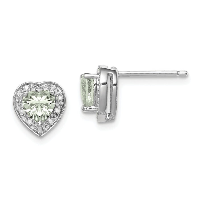 Stella Silver 925 Sterling Silver Rhodium-plated Diamond & Green Quartz Earrings, 9mm x 8mm