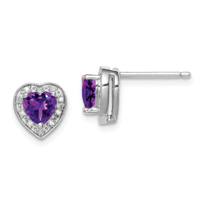 Stella Silver 925 Sterling Silver Rhodium-plated Diamond & Amethyst Earring, 9mm x 8mm