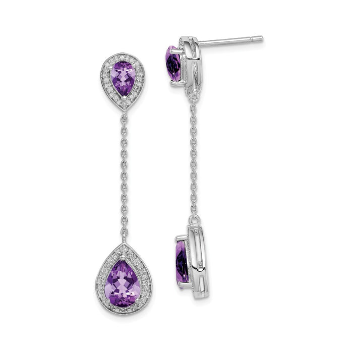 Stella Silver 925 Sterling Silver Rhodium-plated Diamond & Amethyst Earring, 43mm x 9mm