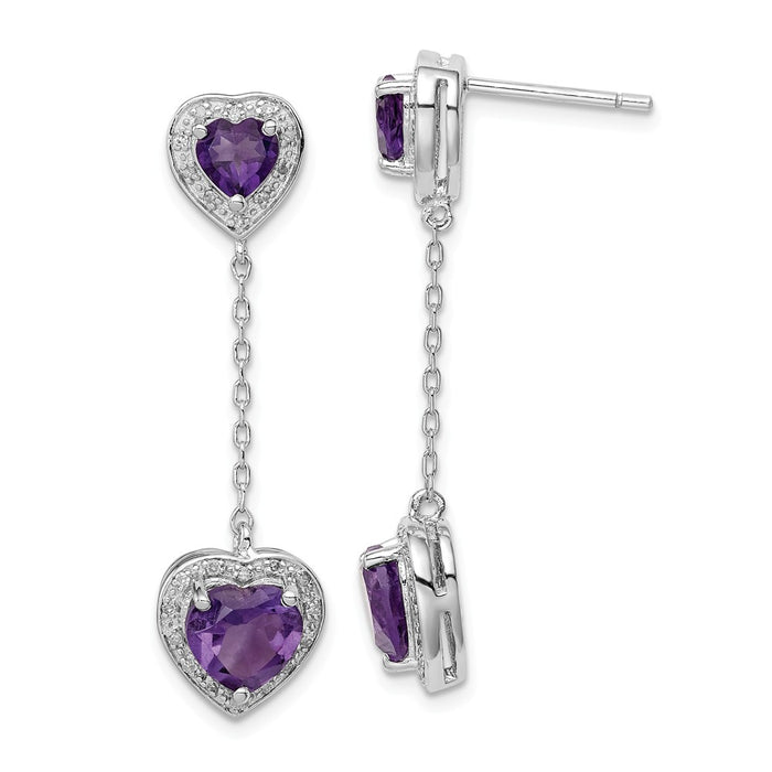 Stella Silver 925 Sterling Silver Rhodium-plated Diamond & Amethyst Earring, 40mm x 10mm