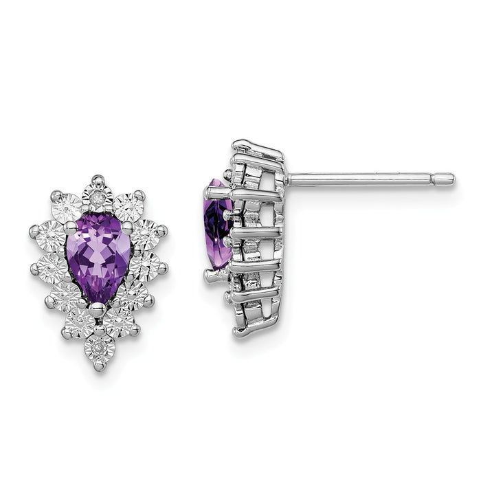 Stella Silver 925 Sterling Silver Rhodium-plated Diamond & Amethyst Earring, 13mm x 9mm