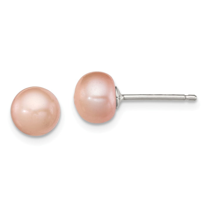 Stella Silver 925 Sterling Silver 6-7mm Rose Freshwater Cultured Button Pearl Earrings, 6 to 7mm x 6 to 7mm