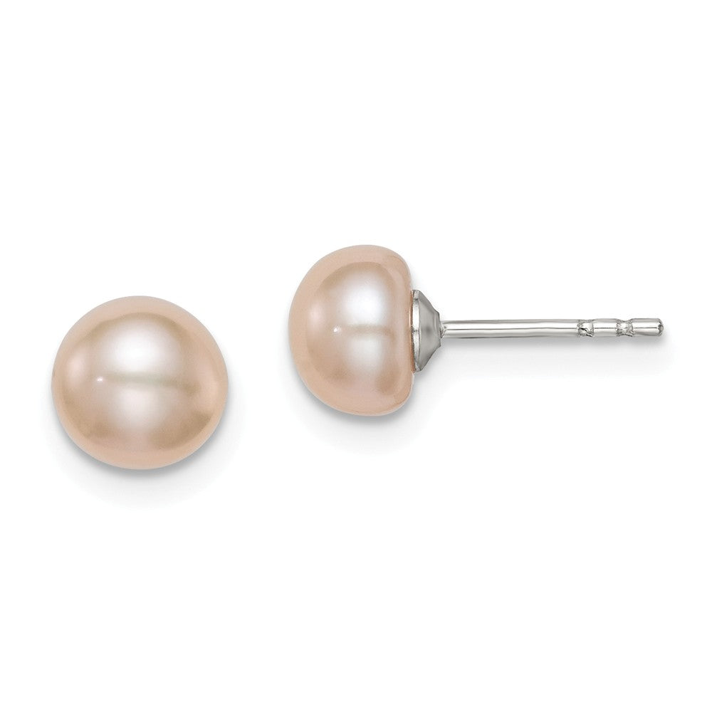 Stella Silver 925 Sterling Silver RH-plated 6-7mm Pink Freshwater Cultured Button Pearl Earrings, 6 to 7mm x 6 to 7mm
