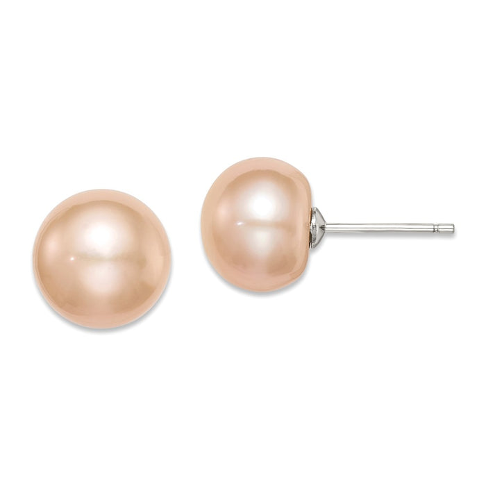 Stella Silver 925 Sterling Silver Rh-plated 10-11mm Pink Freshwater Cultured Button Pearl Earrings, 10 to 11mm x 10 to 11mm