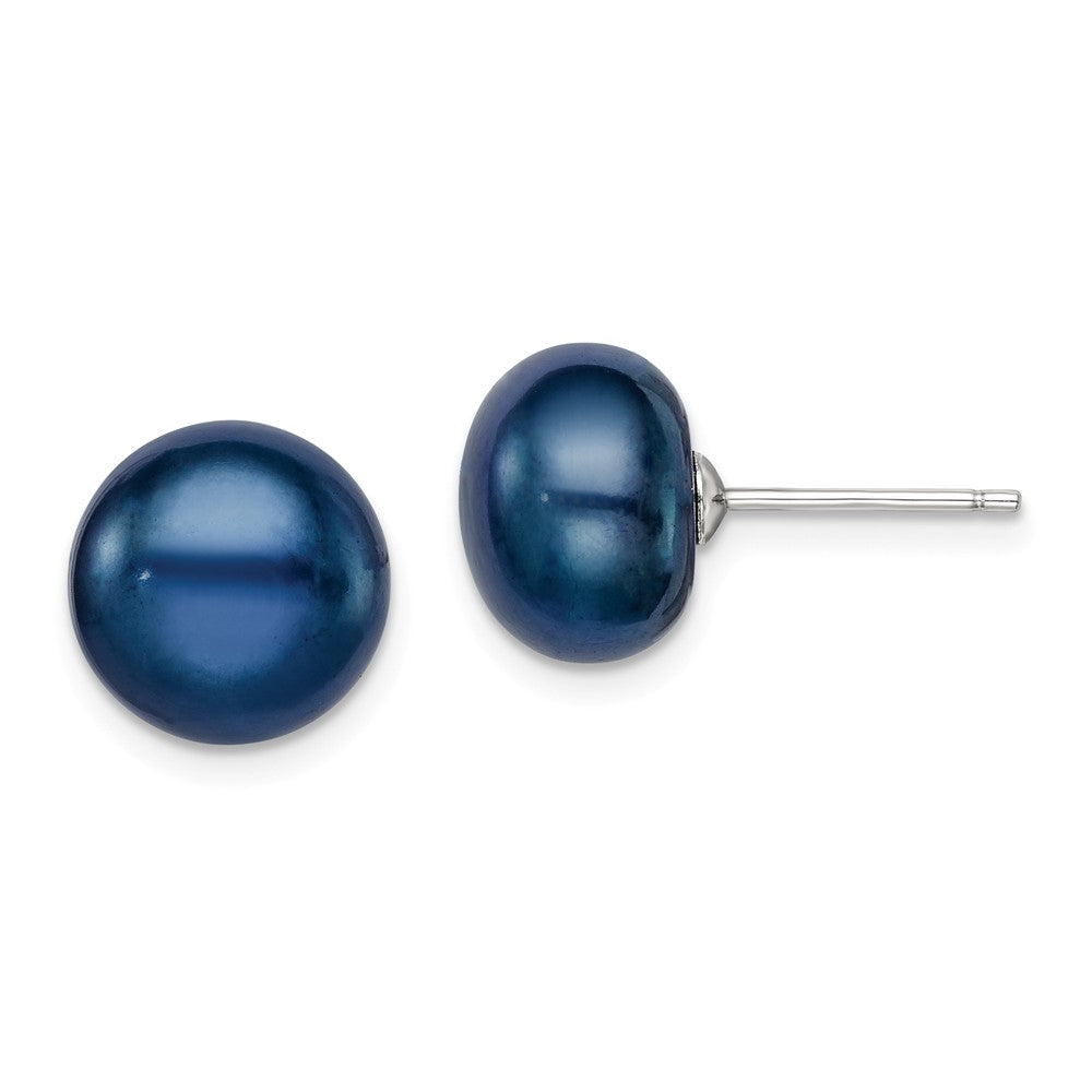 Stella Silver 925 Sterling Silver Rh-plated 10-11mm Freshwater Cultured Button Pearl Black Stud Earrings, 10 to 11mm x 10 to 11mm