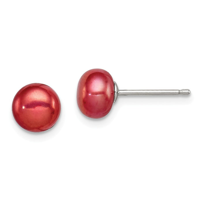 Stella Silver 925 Sterling Silver 6.5-7mm Freshwater Cultured Button Pearl Burgundy Earrings, 6.5 to 7mm x 6.5 to 7mm