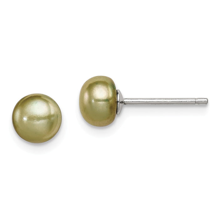 Stella Silver 925 Sterling Silver 6-7mm Freshwater Cultured Button Pearl Green Earrings, 6 to 7mm x 6 to 7mm