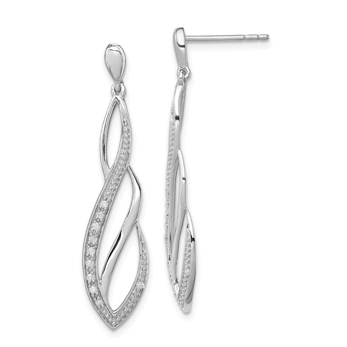 Stella Silver 925 Sterling Silver Rhodium Diamond  Dangle Post Earrings, 40mm x 9mm
