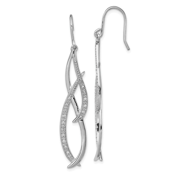 Stella Silver 925 Sterling Silver Rhodium Diamond  Dangle Earrings, 54mm x 10mm