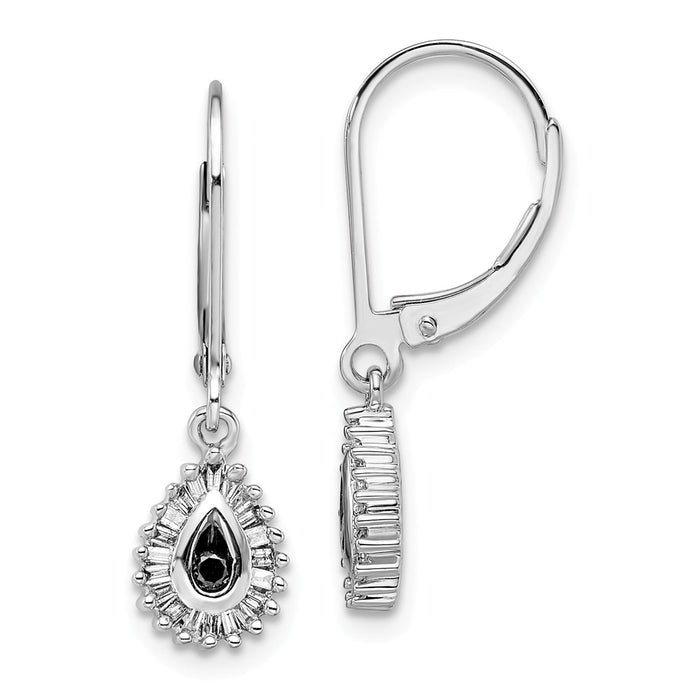Stella Silver 925 Sterling Silver Rhod Plated Black and White Diamond Dangle Earrings, 27mm x 6mm