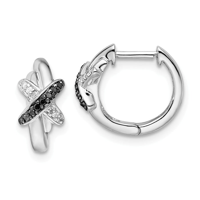 Stella Silver 925 Sterling Silver Rhod Plated Black and White Diamond Hoop Earrings, 7mm x 7mm