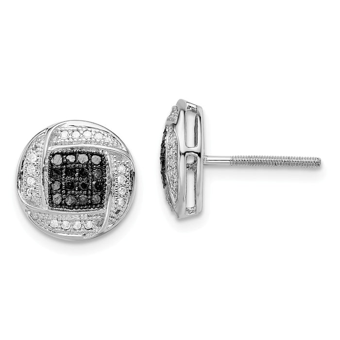 Stella Silver 925 Sterling Silver Rhod Plated Black & White Diamond Earrings, 10mm x 13mm