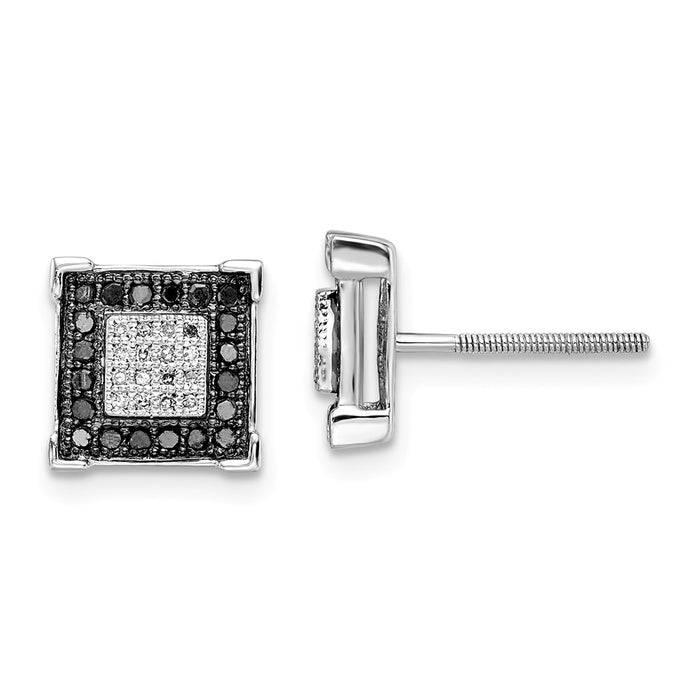 Stella Silver 925 Sterling Silver Rhod Plated Black & White Diamond Earrings, 8mm x 8mm
