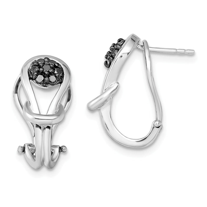 Stella Silver 925 Sterling Silver Rhod Plated Black Diamond Love Knot Post Earrings, 18mm x 10mm