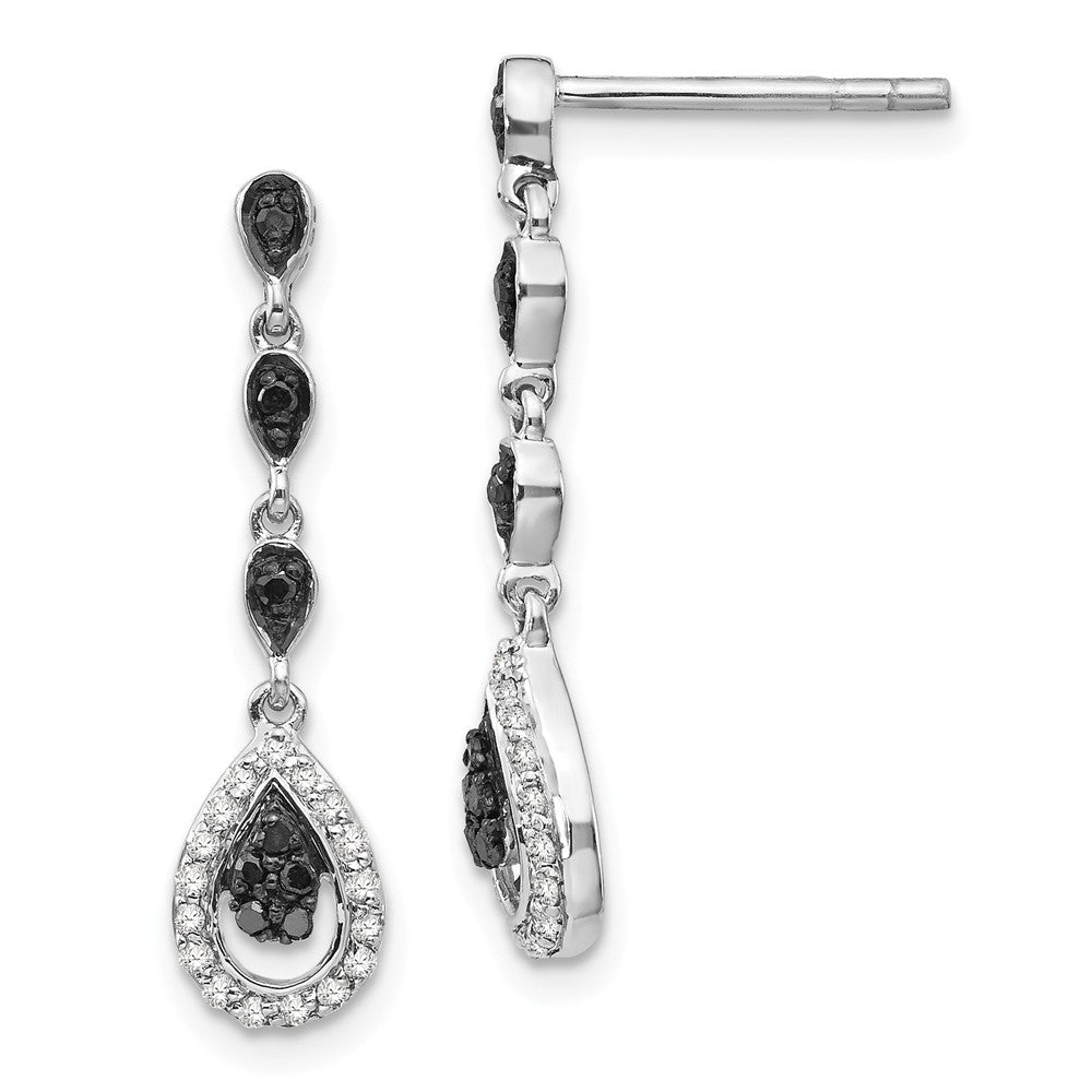 Stella Silver 925 Sterling Silver RP Black and White Diamond Teardrop Post Dangle Earrings, 22mm x 7mm