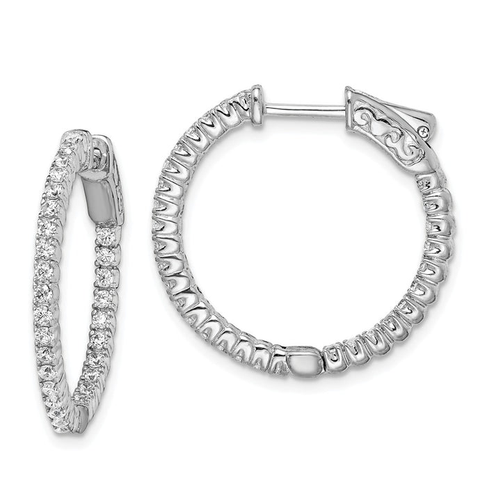 Stella Silver 925 Sterling Silver Rhodium-plated In and Out Cubic Zirconia ( CZ ) Hinged Hoop Earrings, 23mm x 24mm