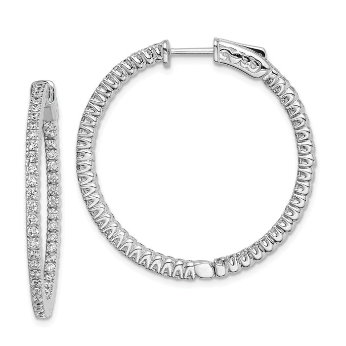 Stella Silver 925 Sterling Silver Rhodium-plated Cubic Zirconia ( CZ ) In and Out Hinged Hoop Earrings, 33mm x 34mm