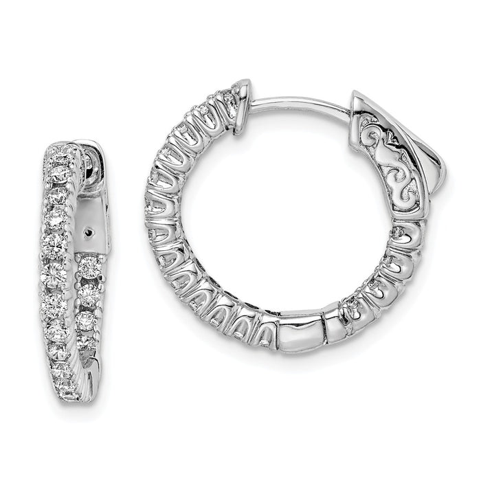 Stella Silver 925 Sterling Silver Rhodium-plated Cubic Zirconia ( CZ ) In and Out Hinged Hoop Earrings, 17mm x 18mm