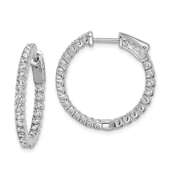 Stella Silver 925 Sterling Silver Rhodium-plated Cubic Zirconia ( CZ ) In and Out Hinged Hoop Earrings, 21mm x 23mm