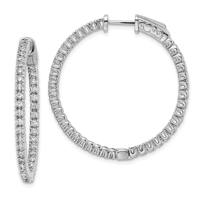 Stella Silver 925 Sterling Silver Rhodium-plated Cubic Zirconia ( CZ ) In and Out Hinged Hoop Earrings, 32mm x 33mm