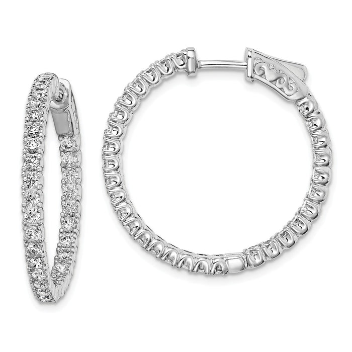 Stella Silver 925 Sterling Silver Rhodium-plated In and Out Cubic Zirconia ( CZ ) Hinged Hoop Earrings, 26mm x 28mm