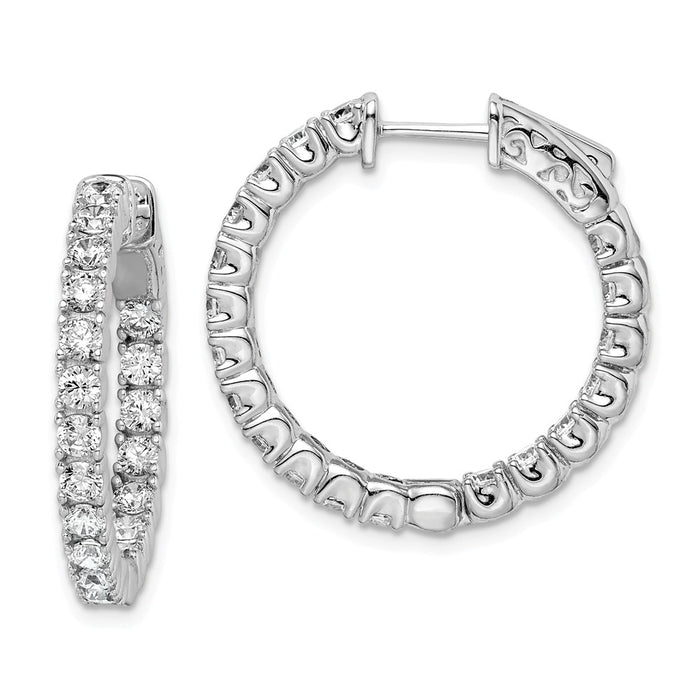 Stella Silver 925 Sterling Silver Rhodium-plated Cubic Zirconia ( CZ ) In and Out Hinged Hoop Earrings, 24mm x 23mm
