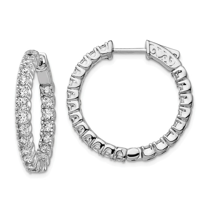 Stella Silver 925 Sterling Silver Rhodium-plated Cubic Zirconia ( CZ ) In and Out Hinged Hoop Earrings, 24mm x 25mm