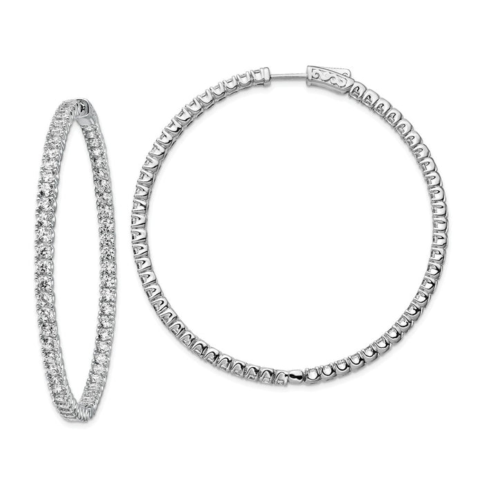 Stella Silver 925 Sterling Silver Rhodium-plated Cubic Zirconia ( CZ ) In and Out Hinged Hoop Earrings, 52mm x 52mm