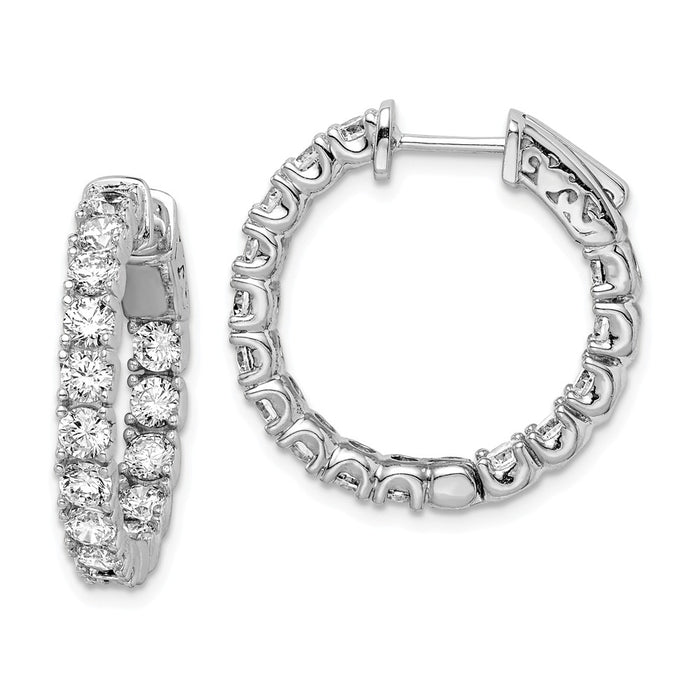 Stella Silver 925 Sterling Silver Rhodium-plated Cubic Zirconia ( CZ ) In and Out Hinged Hoop Earrings, 22mm x 23mm