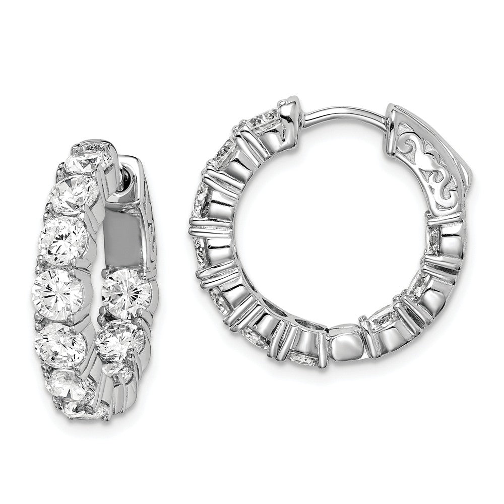 Stella Silver 925 Sterling Silver Rhodium-plated Cubic Zirconia ( CZ ) In and Out Hinged Hoop Earrings, 19mm x 20mm
