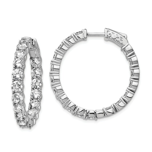 Stella Silver 925 Sterling Silver Rhodium-plated Cubic Zirconia ( CZ ) In and Out Hinged Hoop Earrings, 28mm x 28mm