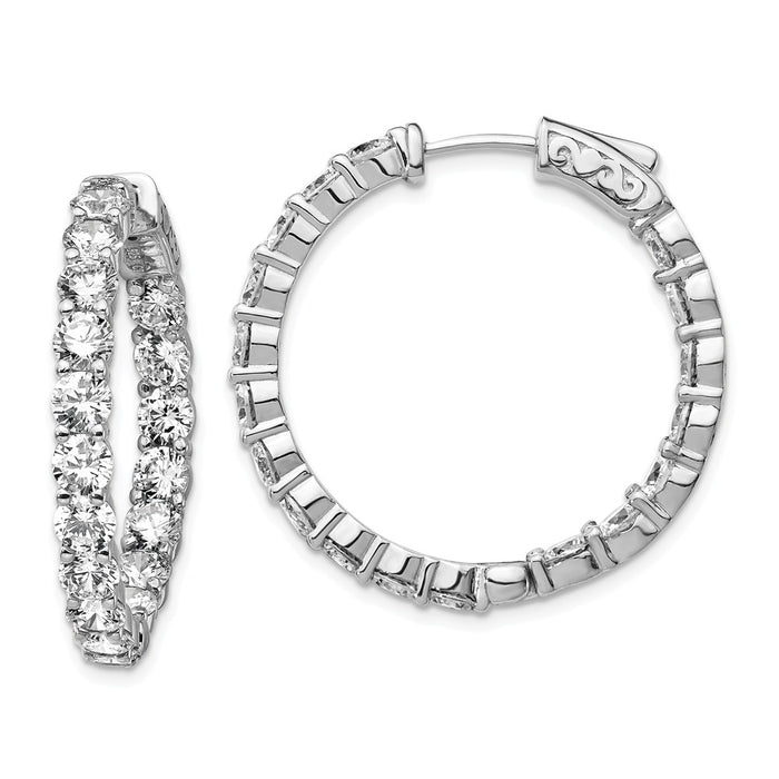 Stella Silver 925 Sterling Silver Rhodium-plated Cubic Zirconia ( CZ ) In and Out Hinged Hoop Earrings, 28mm x 28mm