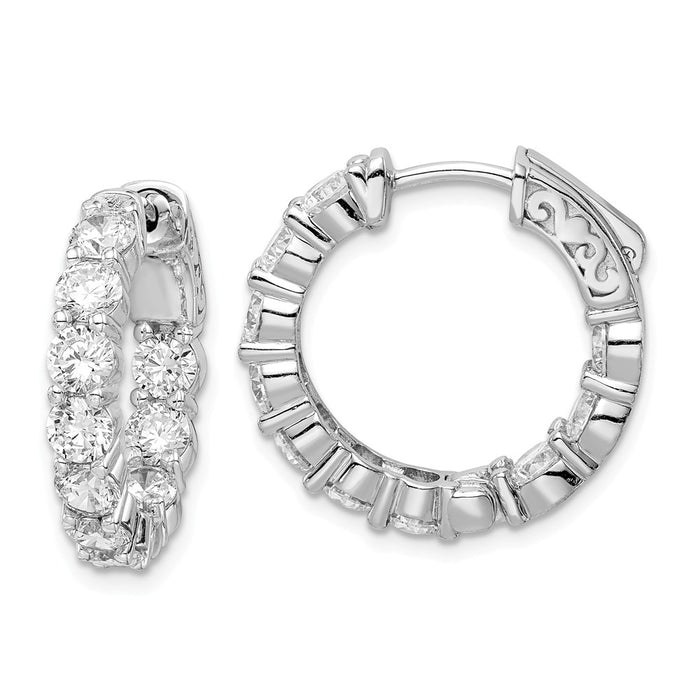 Stella Silver 925 Sterling Silver Rhodium-plated Cubic Zirconia ( CZ ) In and Out Hinged Hoop Earrings, 19mm x 20mm