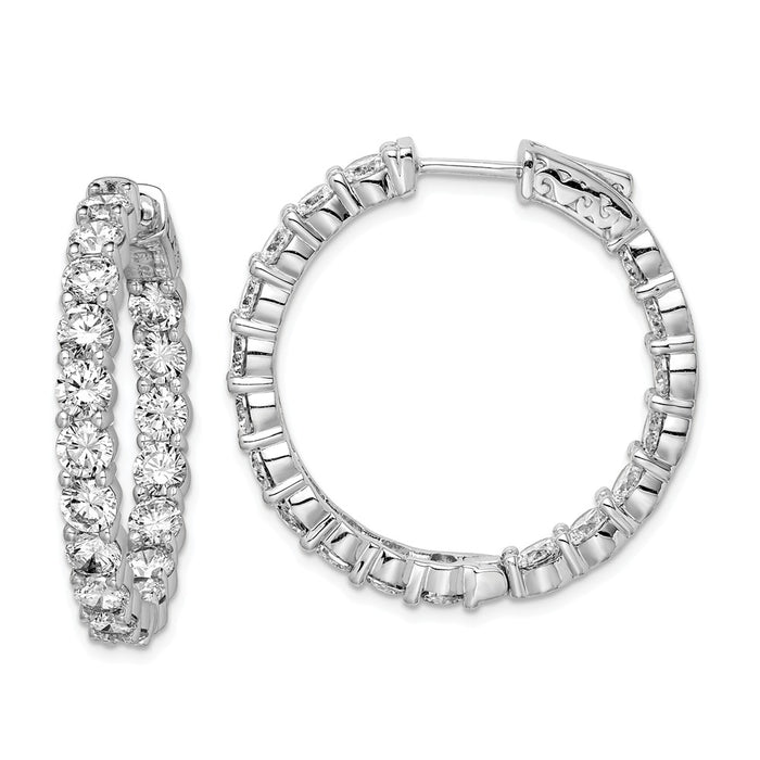 Stella Silver 925 Sterling Silver Rhodium-plated Cubic Zirconia ( CZ ) In and Out Hinged Hoop Earrings, 29mm x 30mm
