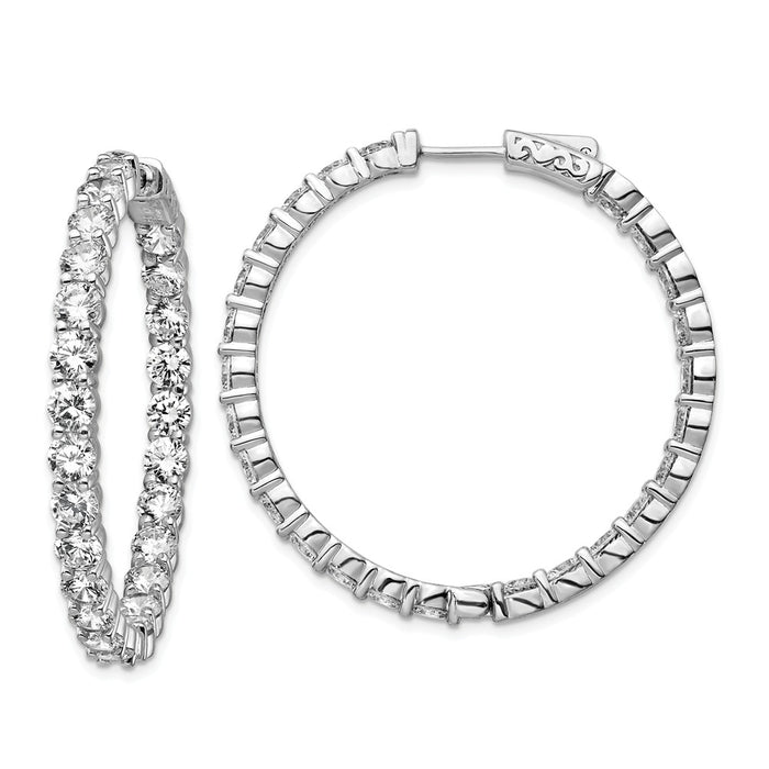 Stella Silver 925 Sterling Silver Rhodium-plated Cubic Zirconia ( CZ ) In and Out Hinged Hoop Earrings, 38mm x 39mm