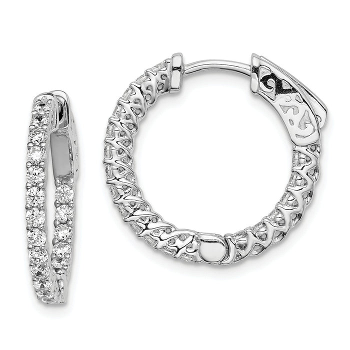 Stella Silver 925 Sterling Silver Rhodium-plated Cubic Zirconia ( CZ ) In and Out Hinged Hoop Earrings, 17mm x 18mm