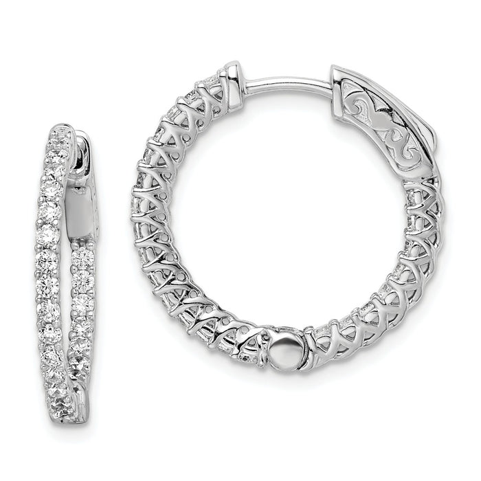 Stella Silver 925 Sterling Silver Rhodium-plated Cubic Zirconia ( CZ ) In and Out Hinged Hoop Earrings, 19mm x 20mm