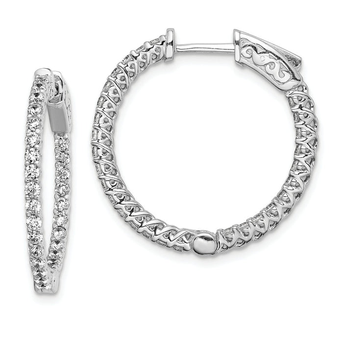 Stella Silver 925 Sterling Silver Rhodium-plated Cubic Zirconia ( CZ ) In and Out Hinged Hoop Earrings, 22mm x 23mm