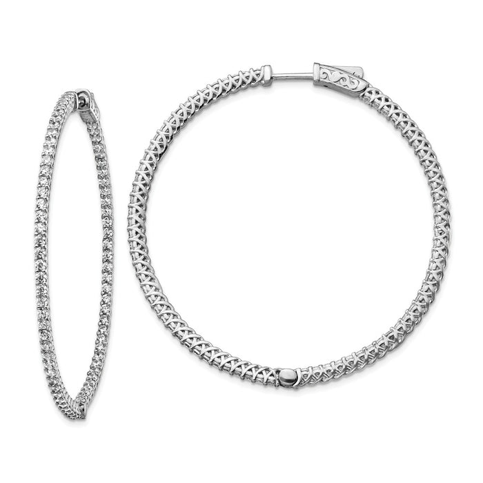 Stella Silver 925 Sterling Silver Rhodium-plated Cubic Zirconia ( CZ ) In and Out Hinged Hoop Earrings, 46mm x 48mm