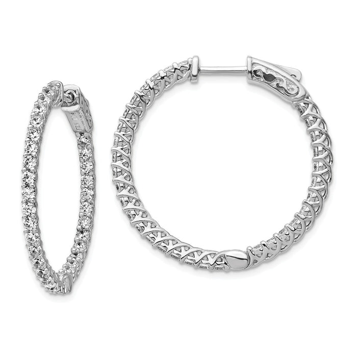 Stella Silver 925 Sterling Silver Rhodium-plated Cubic Zirconia ( CZ ) In and Out Hinged Hoop Earrings, 28mm x 29mm