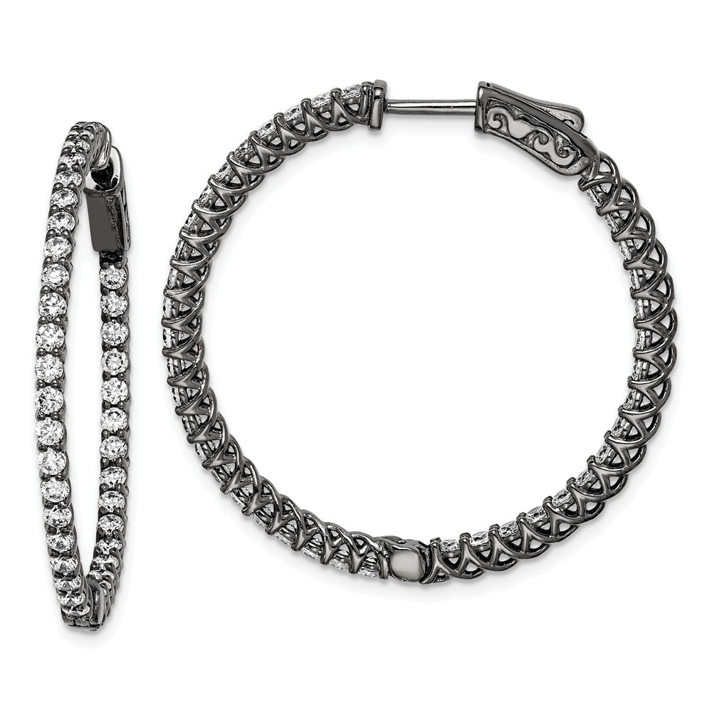 Stella Silver 925 Sterling Silver Ruthenium-plated Cubic Zirconia ( CZ ) In and Out Hinged Hoop Earrings, 35mm x 36mm