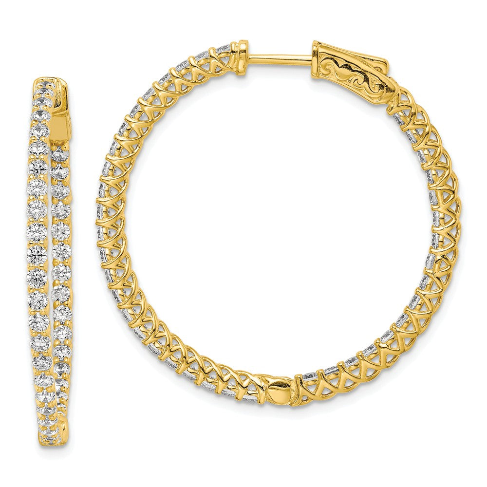 Stella Silver 925 Sterling Silver Gold-tone Cubic Zirconia ( CZ ) In and Out Hinged Hoop Earrings, 35mm x 36mm