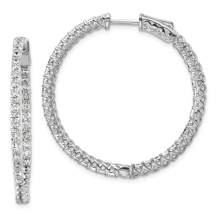 Stella Silver 925 Sterling Silver Rhodium-plated Cubic Zirconia ( CZ ) 78 Stones In and Out Hinged Hoop Earrings, 34mm x 35mm