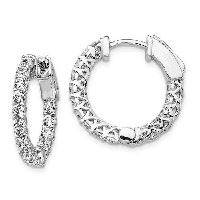 Stella Silver 925 Sterling Silver Rhodium-plated Cubic Zirconia ( CZ ) In and Out Hinged Hoop Earrings, 18mm x 19mm