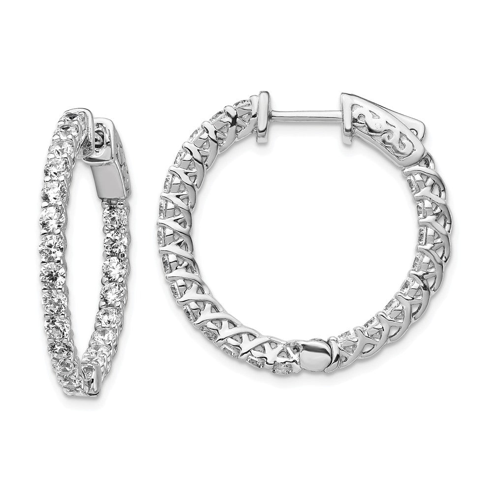 Stella Silver 925 Sterling Silver Rhodium-plated Cubic Zirconia ( CZ ) In and Out Hinged Hoop Earrings, 23mm x 23mm