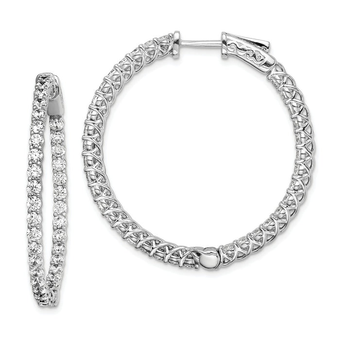 Stella Silver 925 Sterling Silver Rhodium-plated Cubic Zirconia ( CZ ) In and Out Hinged Hoop Earrings, 33mm x 34mm
