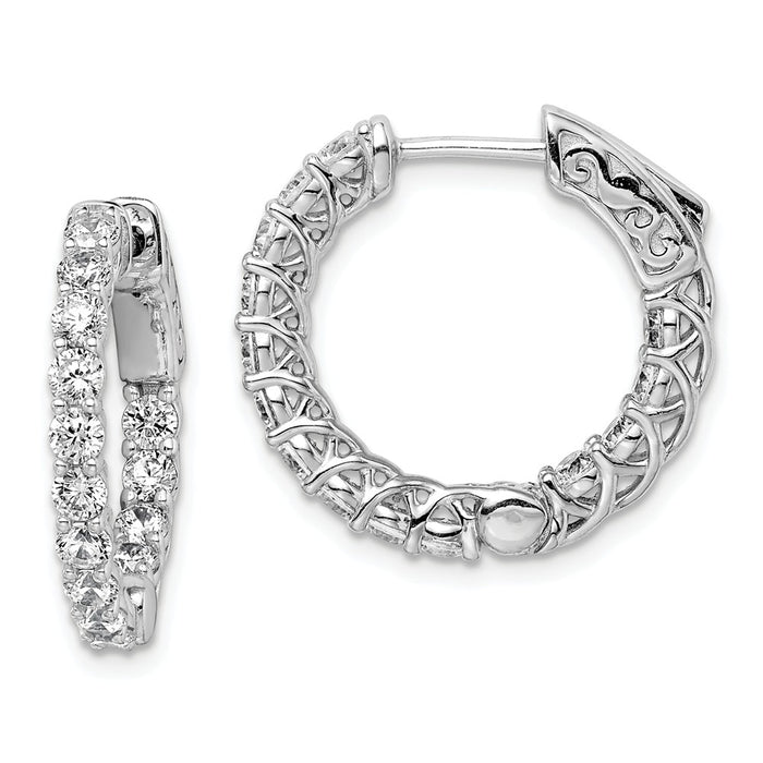 Stella Silver 925 Sterling Silver Rhodium-plated Cubic Zirconia ( CZ ) In and Out Hinged Hoop Earrings, 18mm x 20mm