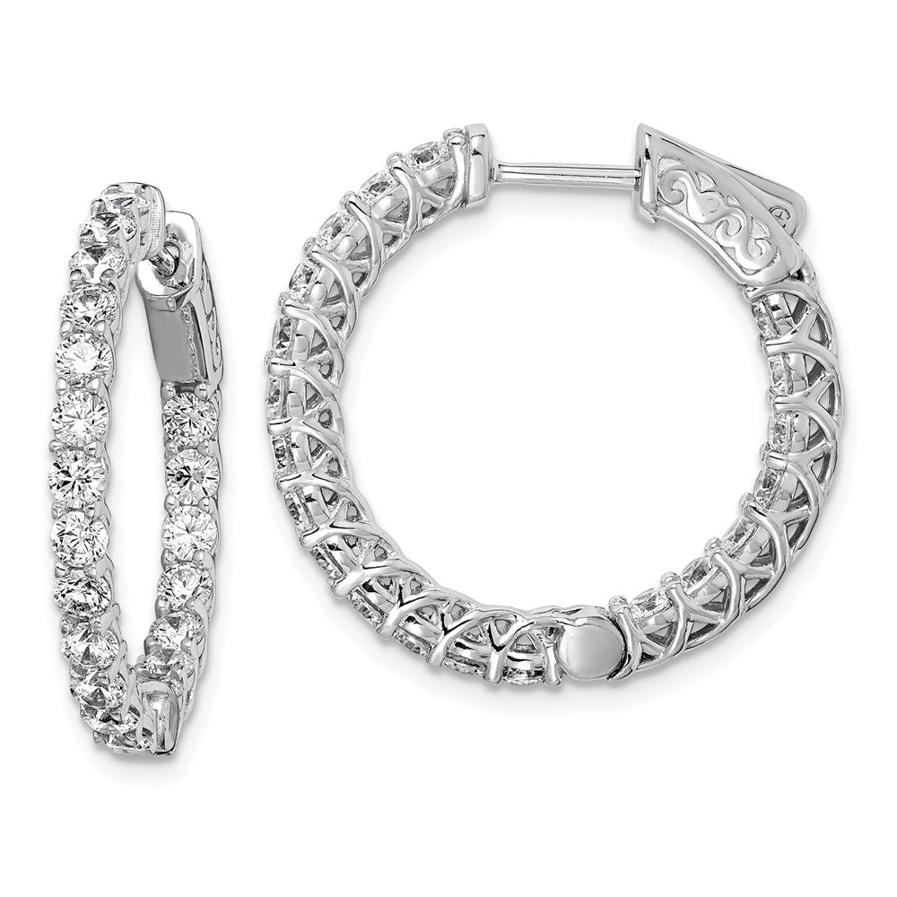 Stella Silver 925 Sterling Silver Rhodium-plated Cubic Zirconia ( CZ ) In and Out Hinged Hoop Earrings, 23mm x 24mm