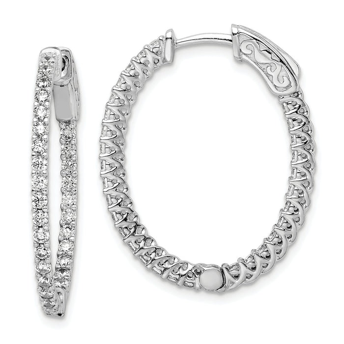 Stella Silver 925 Sterling Silver Rhodium-plated Cubic Zirconia ( CZ ) Hinged Oval Hoop Earrings, 26mm x 22mm