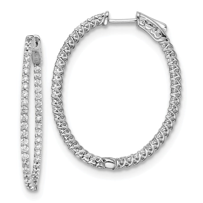 Stella Silver 925 Sterling Silver Rhodium-plated Cubic Zirconia ( CZ ) Hinged Oval Hoop Earrings, 35mm x 28mm